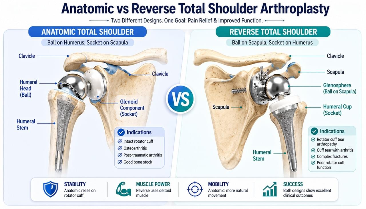 Shoulder implant anatomic vs reverse total shoulder arthroplasty design comparison