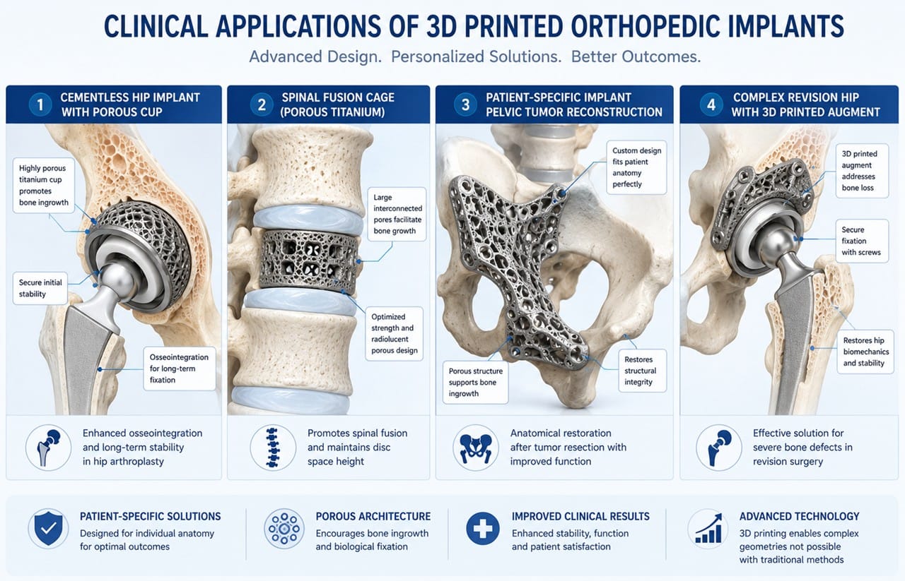Custom orthopedic implants 3D printed clinical applications hip spine tumor reconstruction