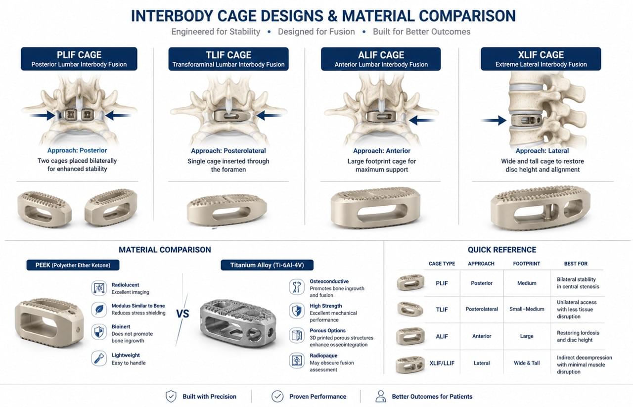 7 Essential Insights Into Spinal Implants: Powerful Design Principles and Clinical Applications 1 Interbody cage designs PLIF TLIF ALIF XLIF spinal implant approach comparison
