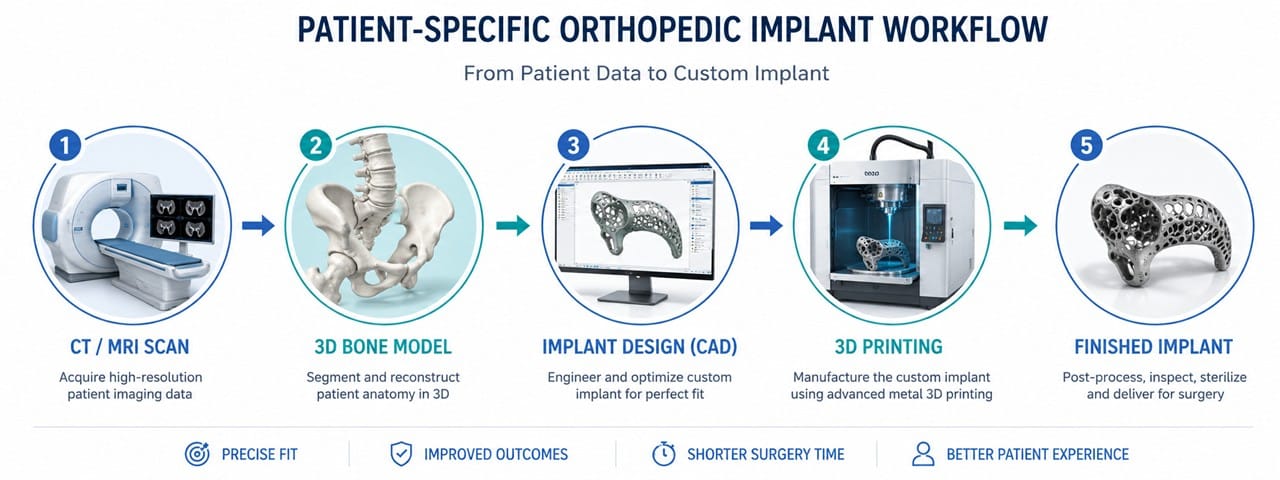 Patient specific orthopedic implants 3D printing workflow CT scan design manufacturing