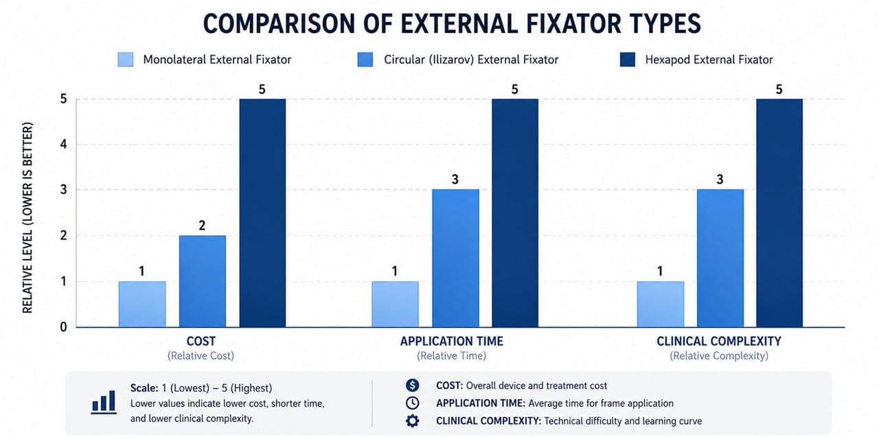 Monolateral External Fixator vs Circular: 7 Vital Differences to Know 3 External fixator cost comparison monolateral circular hexapod application time complexity