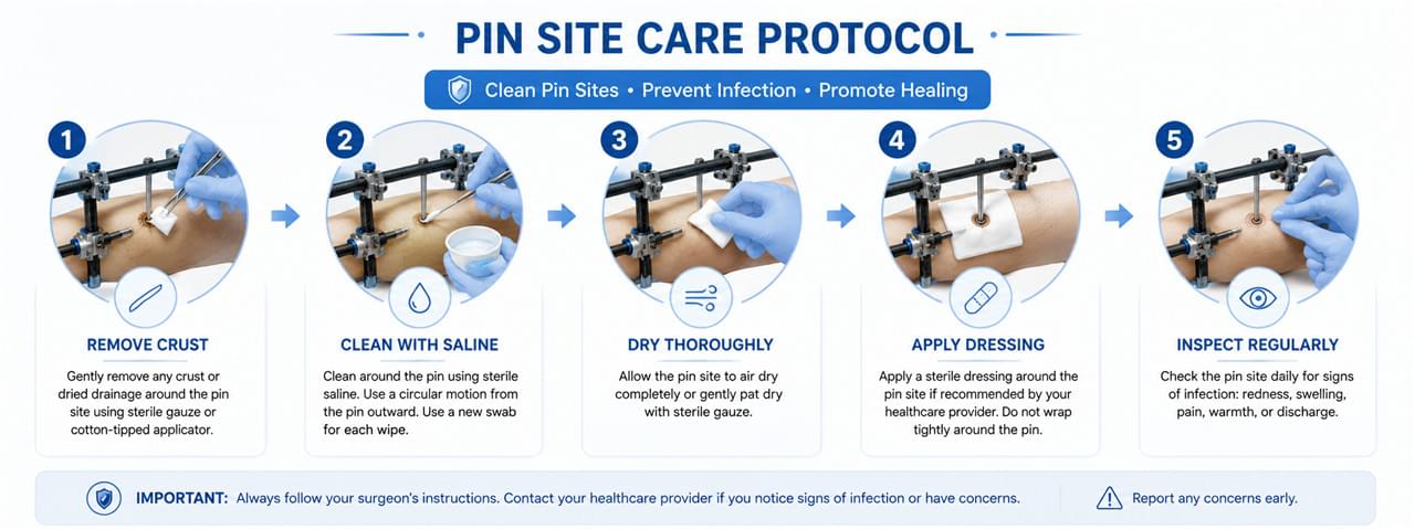 External Fixator Complications: 7 Proven Prevention Tips That Actually Work 2 External fixator pin site care daily protocol steps cleaning dressing inspection