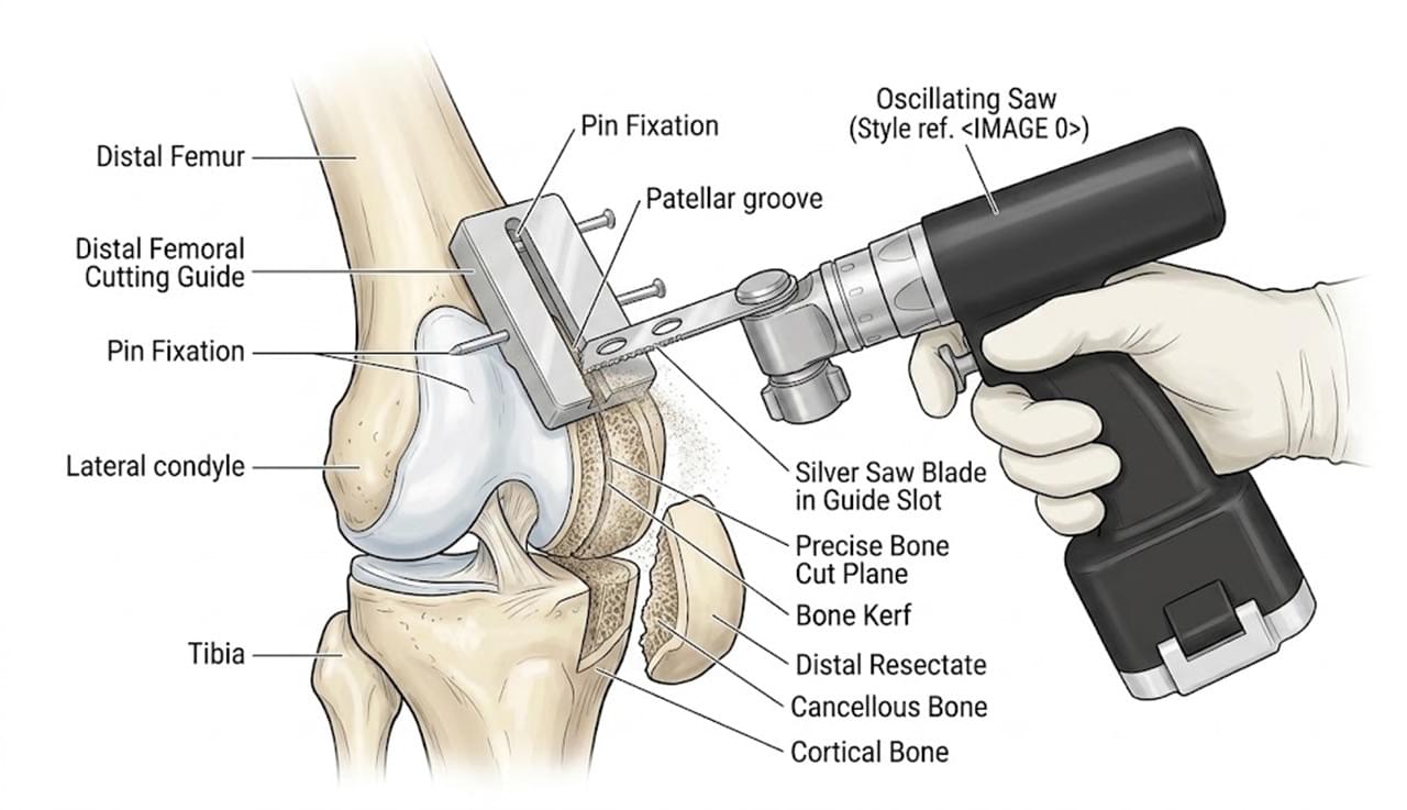 Orthopedic Drill Types Explained: 6 Tools Every Modern OR Demands 1 Orthopedic oscillating saw TKA distal femoral resection cutting guide bone cut
