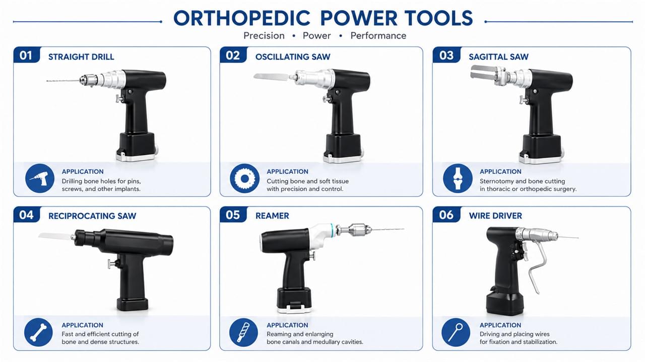 Orthopedic Surgical Power Tools Decoded: 6 Vital Types Every OR Must Master 1 Orthopedic surgical power tools types drill saw reamer wire driver applications