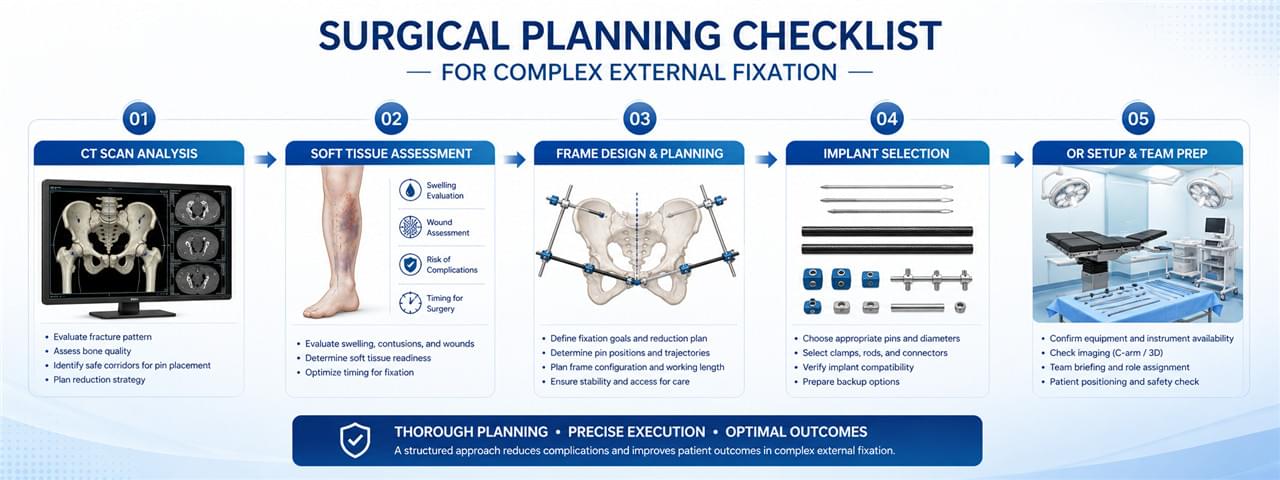 Surgical planning external fixation complex fractures CT scan frame design checklist