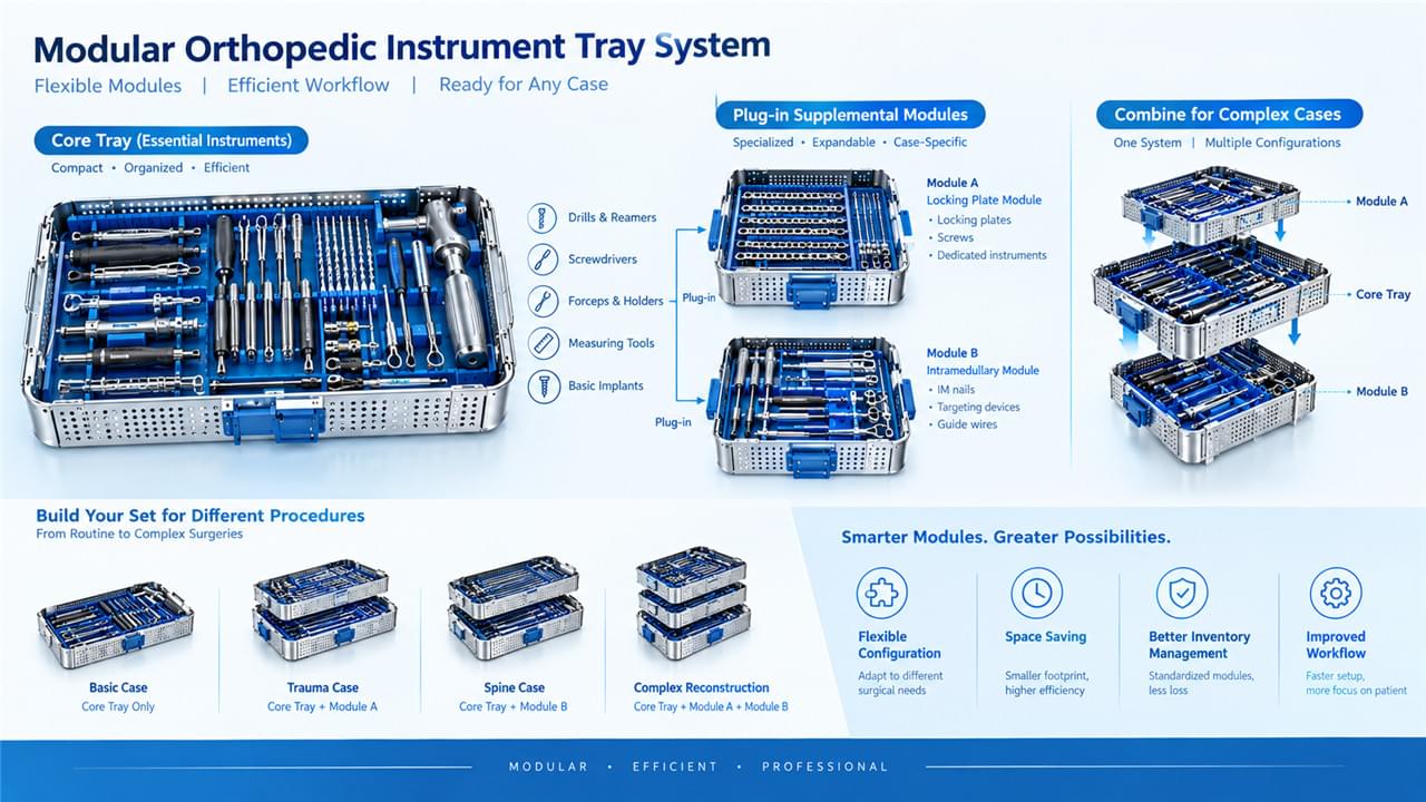 Orthopedic Instrument Configuration Decoded: 7 Proven Ways to Cut Kit Costs Without Cutting Corners 2 Modular orthopedic instrument tray design with core set and plug-in supplemental modules
