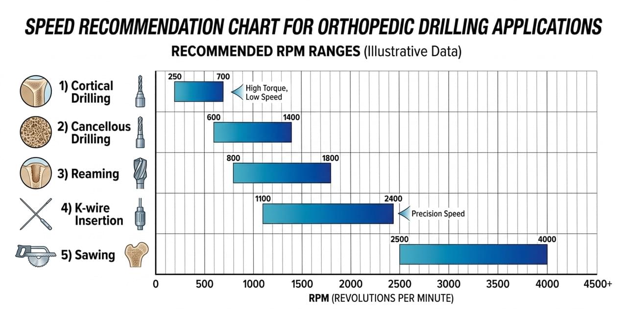 Orthopedic Power Tool Torque Explained: 5 Numbers That Make or Break Surgical Performance 1 Orthopedic drill speed RPM recommendations by application cortical cancellous reaming saw