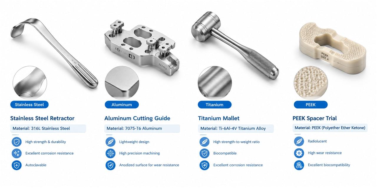 Orthopedic Instrument Set Decoded: 5 Keys to Faster, Safer Orthopedic Surgery 2 Orthopedic instrument set materials stainless steel aluminum titanium PEEK comparison