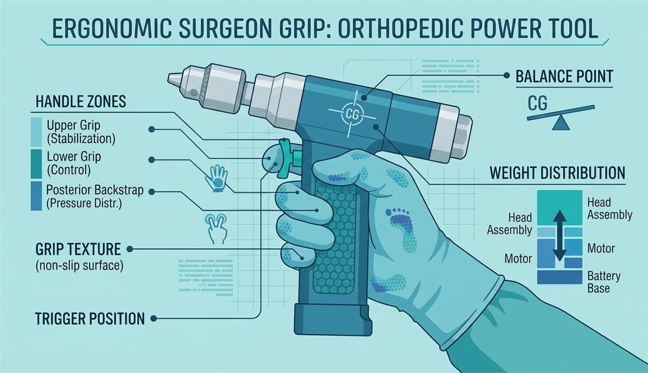 Orthopedic Power Tool Torque Explained: 5 Numbers That Make or Break Surgical Performance 3 Orthopedic power tool ergonomics handle design grip balance surgeon preference