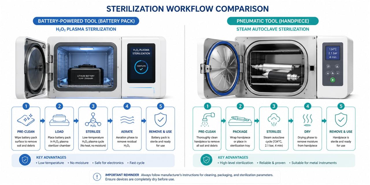 Battery Powered Orthopedic Tools vs Corded: 7 Hard Truths Every OR Buyer Should Know 2 Orthopedic power tools sterilization battery EtO plasma vs pneumatic autoclave comparison