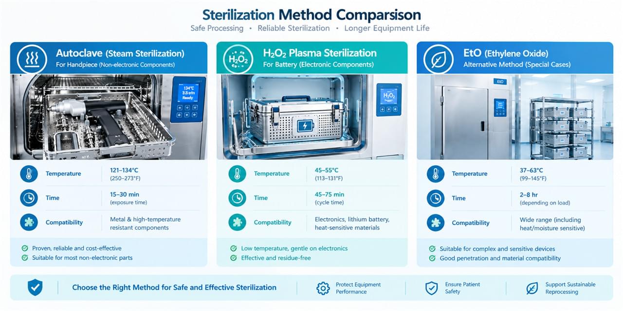 Orthopedic Power Tool Sterilization Explained: 7 Steps to a Flawless Sterile Field 2 Orthopedic power tools sterilization methods autoclave H2O2 plasma EtO comparison