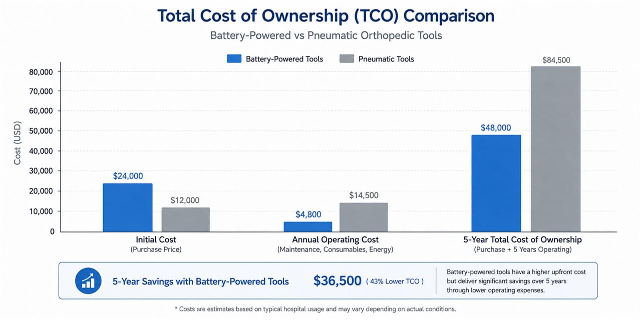 Battery Powered Orthopedic Tools vs Corded: 7 Hard Truths Every OR Buyer Should Know 3 Battery powered orthopedic tools total cost ownership vs pneumatic five year analysis