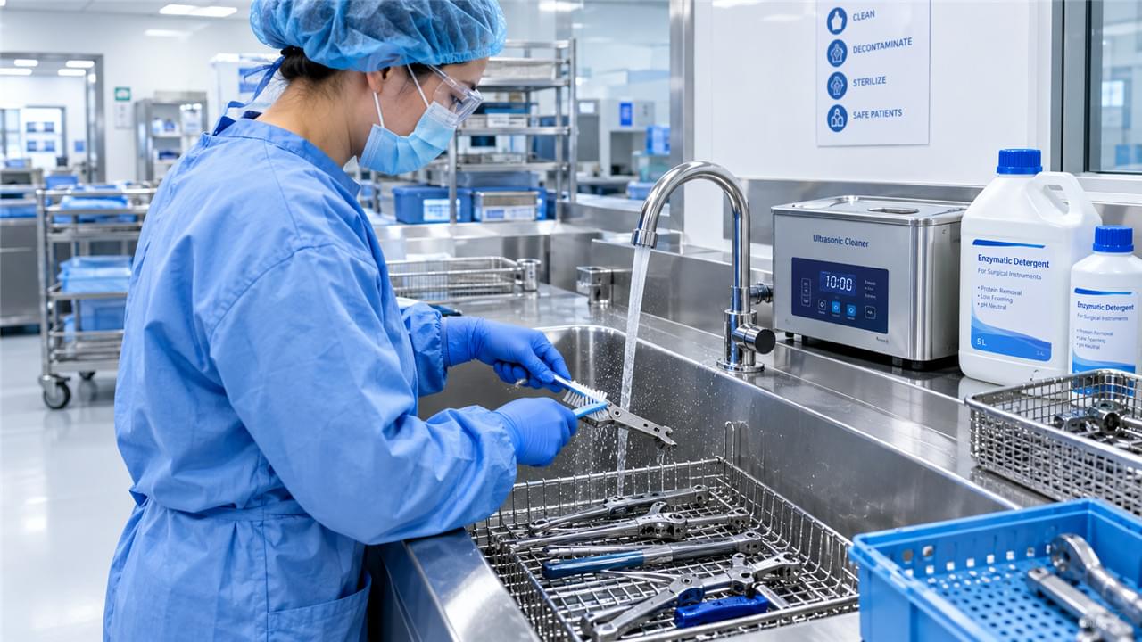 Sterilisation orthopädischer Instrumente erklärt: 7 Standards, die jede CSSD erfüllen muss – Keine Ausreden 1 Manuelle Reinigung orthopädischer Instrumente vor der Sterilisation im Dekontaminationsbereich der Krankenhaus-CSSD