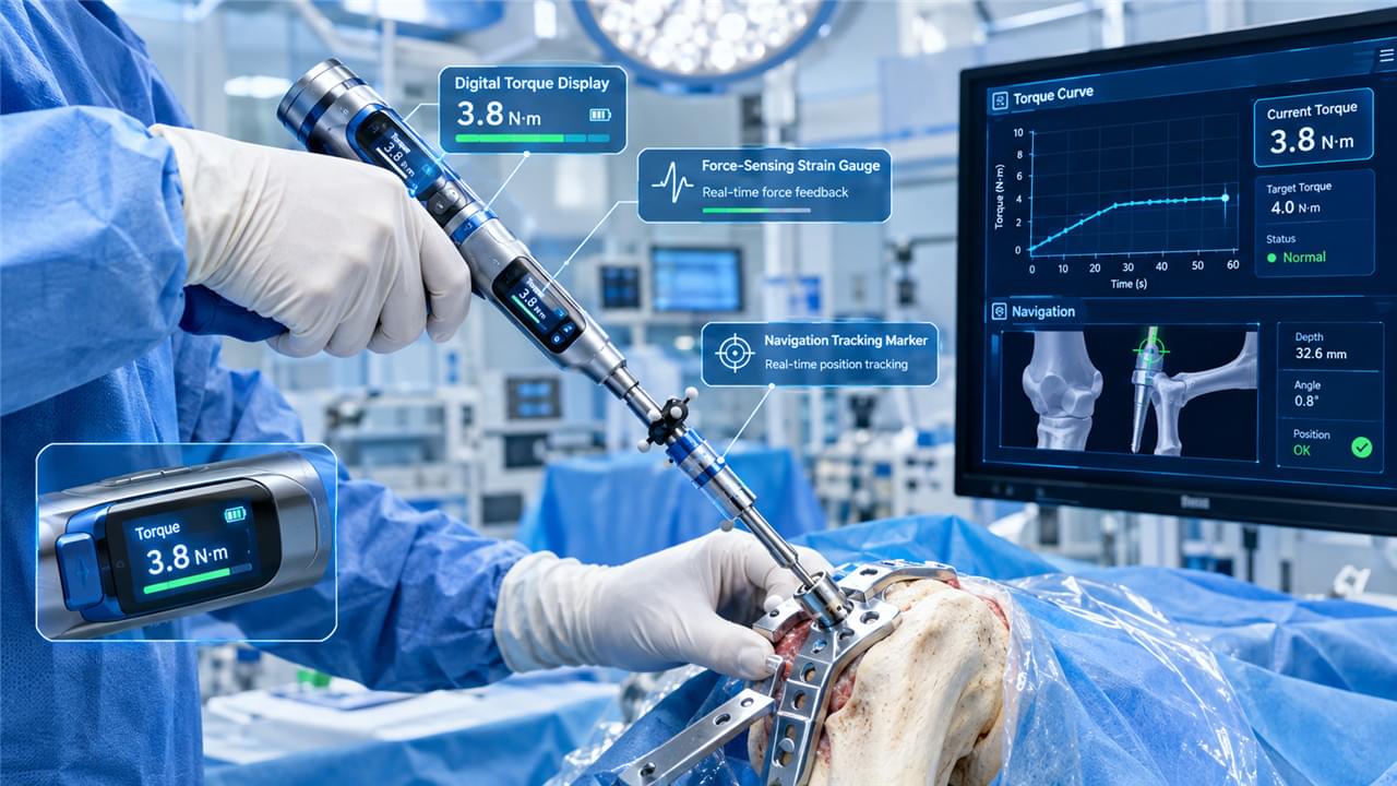 Orthopedic Instrument Innovation in 2026: 5 Trends Quietly Reshaping Every Surgical Tray 2 Smart orthopedic instrument with digital torque sensing and navigation integration in operating room